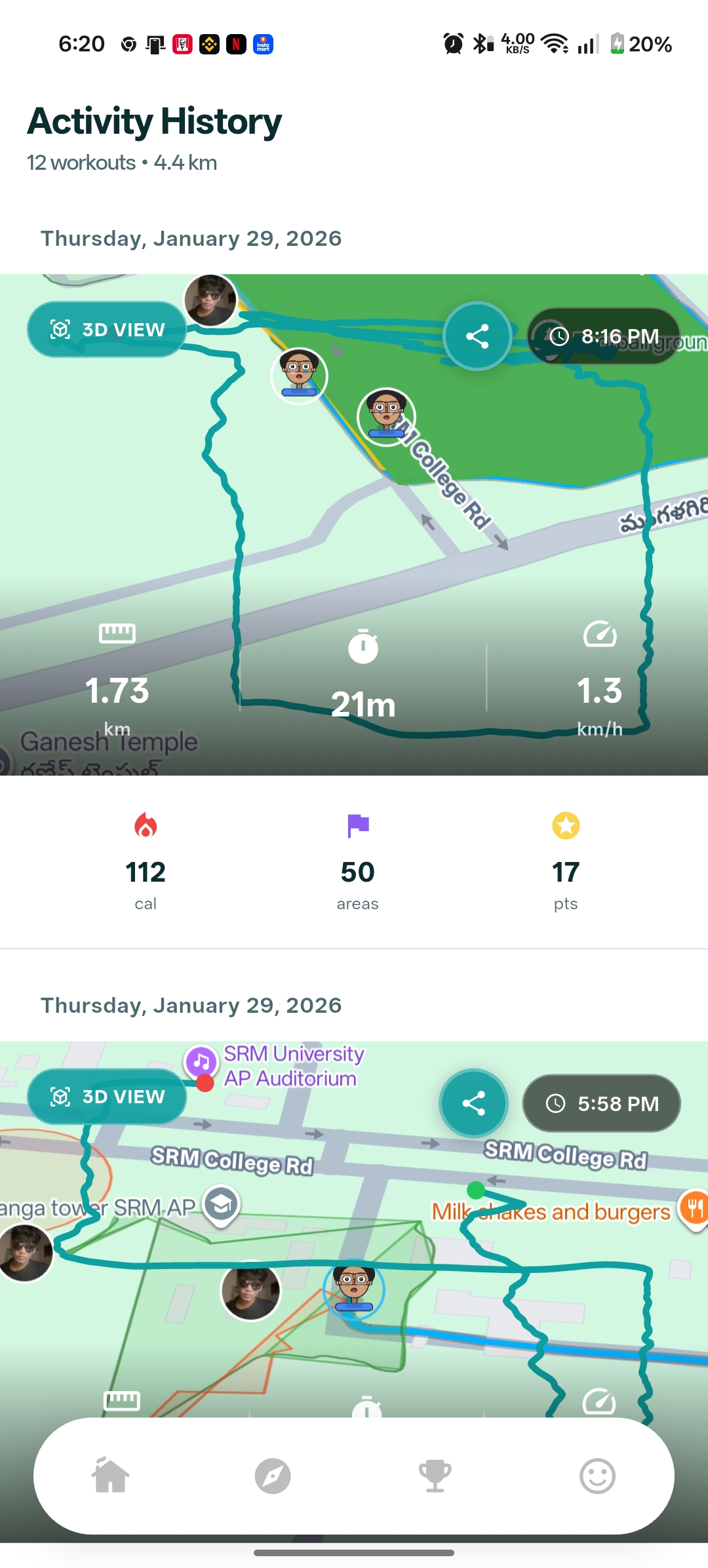 Workout recap screen